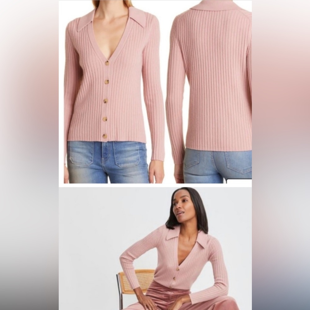 Veronica Beard Blush Ribbed 100% Cashmere Cardigan